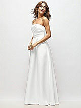 Side View Thumbnail - White Strapless Hand-Pleated Bodice Satin Maxi Dress with Full Pleated Skirt