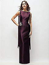 Front View Thumbnail - Deep Plum Bateau Neck Satin Column Maxi Dress with Exaggerated Tail Bow Straps