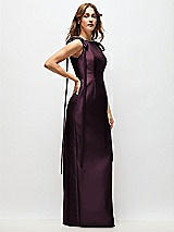 Side View Thumbnail - Deep Plum Bateau Neck Satin Column Maxi Dress with Exaggerated Tail Bow Straps