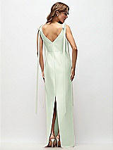 Rear View Thumbnail - Mint Green Bateau Neck Satin Column Maxi Dress with Exaggerated Tail Bow Straps