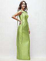 Side View Thumbnail - Mojito Bateau Neck Satin Column Maxi Dress with Exaggerated Tail Bow Straps