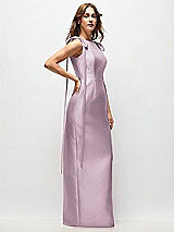 Side View Thumbnail - Suede Rose Bateau Neck Satin Column Maxi Dress with Exaggerated Tail Bow Straps