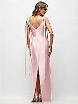 Rear View Thumbnail - Ballet Pink Bateau Neck Satin Column Maxi Dress with Exaggerated Tail Bow Straps