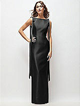 Front View Thumbnail - Black Bateau Neck Satin Column Maxi Dress with Exaggerated Tail Bow Straps