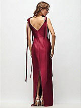 Rear View Thumbnail - Burgundy Bateau Neck Satin Column Maxi Dress with Exaggerated Tail Bow Straps