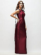 Side View Thumbnail - Cabernet Bateau Neck Satin Column Maxi Dress with Exaggerated Tail Bow Straps