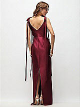 Rear View Thumbnail - Cabernet Bateau Neck Satin Column Maxi Dress with Exaggerated Tail Bow Straps