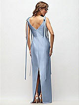 Rear View Thumbnail - Cloudy Bateau Neck Satin Column Maxi Dress with Exaggerated Tail Bow Straps
