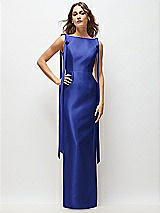 Front View Thumbnail - Cobalt Blue Bateau Neck Satin Column Maxi Dress with Exaggerated Tail Bow Straps