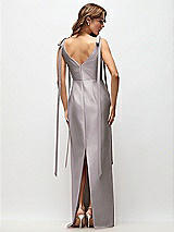 Rear View Thumbnail - Cashmere Gray Bateau Neck Satin Column Maxi Dress with Exaggerated Tail Bow Straps
