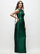 Side View Thumbnail - Hunter Green Bateau Neck Satin Column Maxi Dress with Exaggerated Tail Bow Straps