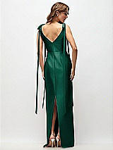 Rear View Thumbnail - Hunter Green Bateau Neck Satin Column Maxi Dress with Exaggerated Tail Bow Straps