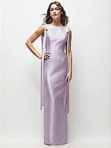 Front View Thumbnail - Lilac Haze Bateau Neck Satin Column Maxi Dress with Exaggerated Tail Bow Straps