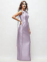 Side View Thumbnail - Lilac Haze Bateau Neck Satin Column Maxi Dress with Exaggerated Tail Bow Straps