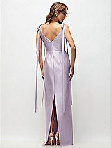 Rear View Thumbnail - Lilac Haze Bateau Neck Satin Column Maxi Dress with Exaggerated Tail Bow Straps