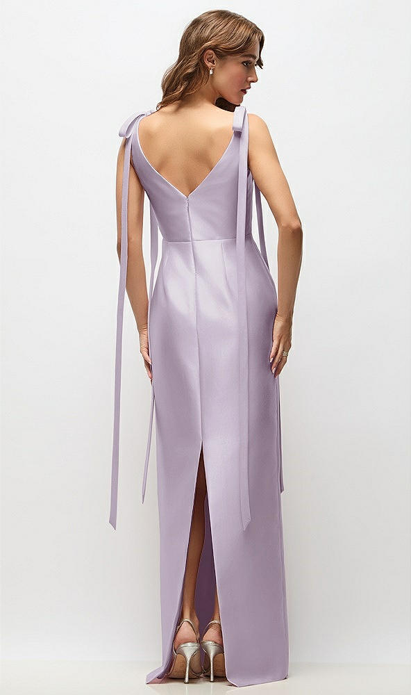 Back View - Lilac Haze Bateau Neck Satin Column Maxi Dress with Exaggerated Tail Bow Straps