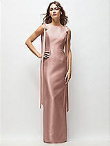 Front View Thumbnail - Neu Nude Bateau Neck Satin Column Maxi Dress with Exaggerated Tail Bow Straps