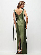 Rear View Thumbnail - Olive Green Bateau Neck Satin Column Maxi Dress with Exaggerated Tail Bow Straps