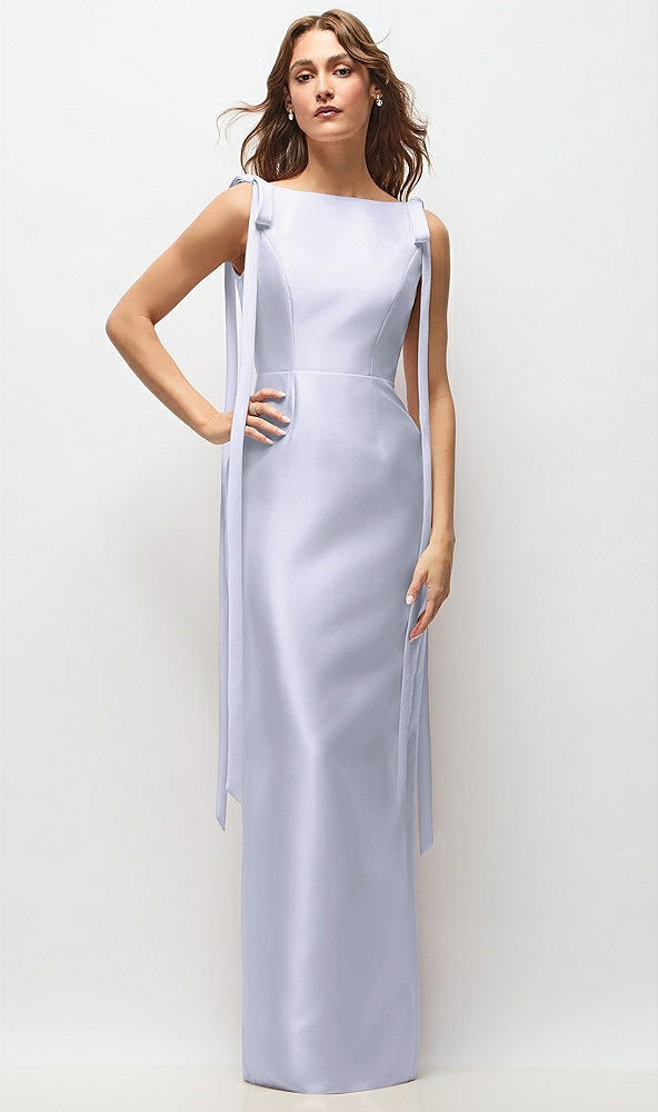 Front View - Silver Dove Bateau Neck Satin Column Maxi Dress with Exaggerated Tail Bow Straps