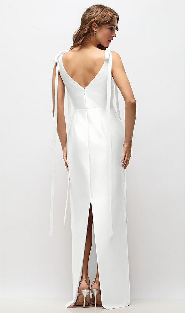 Back View - White Bateau Neck Satin Column Maxi Dress with Exaggerated Tail Bow Straps