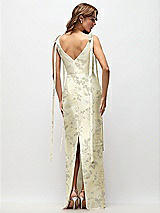Rear View Thumbnail - Butter Yellow Floral Floral Bateau Neck Satin Column Maxi Dress with Exaggerated Tail Bow Straps