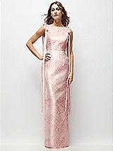 Front View Thumbnail - Bow And Blossom Print Floral Bateau Neck Satin Column Maxi Dress with Exaggerated Tail Bow Straps