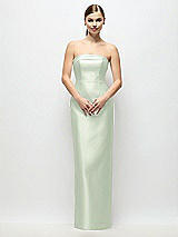 Rear View Thumbnail - Mint Green Strapless Cuff Satin Maxi Dress with Column Skirt & Back Bow 