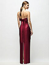 Side View Thumbnail - Burgundy Strapless Cuff Satin Maxi Dress with Column Skirt & Back Bow 