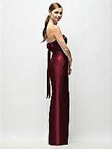 Front View Thumbnail - Cabernet Strapless Cuff Satin Maxi Dress with Column Skirt & Back Bow 