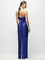 Side View Thumbnail - Cobalt Blue Strapless Cuff Satin Maxi Dress with Column Skirt & Back Bow 