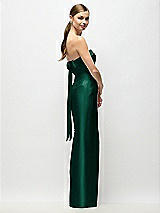 Front View Thumbnail - Hunter Green Strapless Cuff Satin Maxi Dress with Column Skirt & Back Bow 