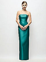 Rear View Thumbnail - Jade Strapless Cuff Satin Maxi Dress with Column Skirt & Back Bow 