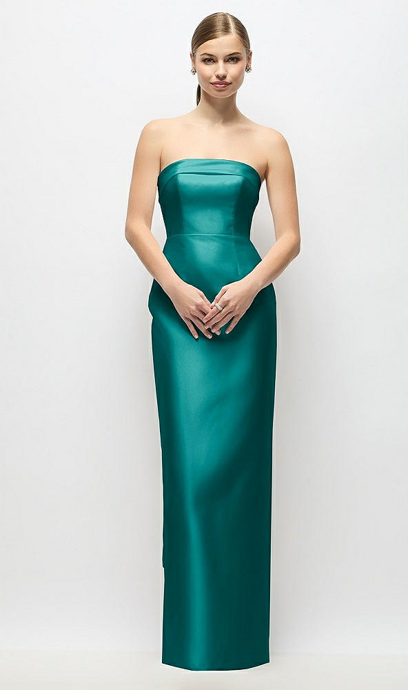 Back View - Jade Strapless Cuff Satin Maxi Dress with Column Skirt & Back Bow 