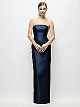 Rear View Thumbnail - Midnight Navy Strapless Cuff Satin Maxi Dress with Column Skirt & Back Bow 