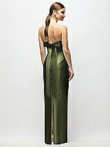 Side View Thumbnail - Olive Green Strapless Cuff Satin Maxi Dress with Column Skirt & Back Bow 