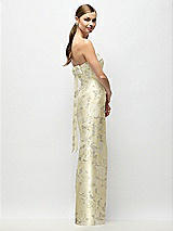 Side View Thumbnail - Butter Yellow Floral Strapless Cuff Floral Satin Maxi Dress with Column Skirt & Back Bow 