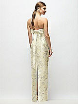 Rear View Thumbnail - Butter Yellow Floral Strapless Cuff Floral Satin Maxi Dress with Column Skirt & Back Bow 