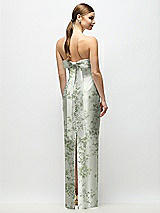 Rear View Thumbnail - Sage Cottage Rose Strapless Cuff Floral Satin Maxi Dress with Column Skirt & Back Bow 