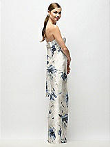 Side View Thumbnail - Inkwash Blue Floral Strapless Cuff Floral Satin Maxi Dress with Column Skirt & Back Bow 