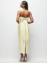 Side View Thumbnail - Butter Yellow Strapless Cuff Satin Midi Dress with Column Skirt & Back Bow 
