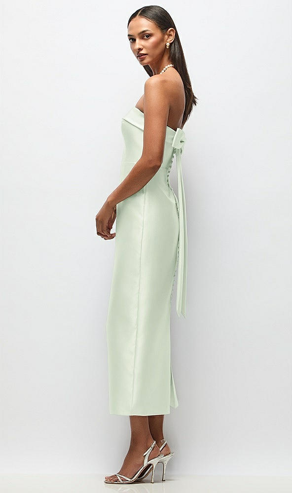 Front View - Mint Green Strapless Cuff Satin Midi Dress with Column Skirt & Back Bow