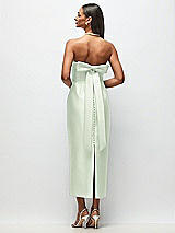 Side View Thumbnail - Mint Green Strapless Cuff Satin Midi Dress with Column Skirt & Back Bow