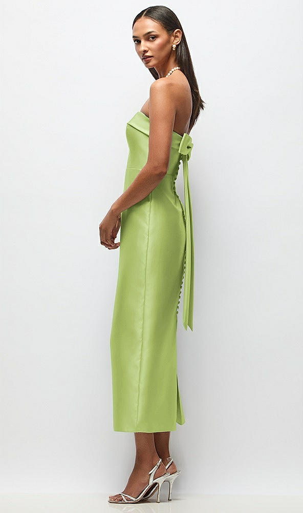 Front View - Mojito Strapless Cuff Satin Midi Dress with Column Skirt & Back Bow 