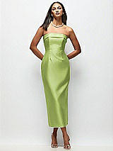 Rear View Thumbnail - Mojito Strapless Cuff Satin Midi Dress with Column Skirt & Back Bow 