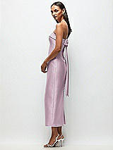 Front View Thumbnail - Suede Rose Strapless Cuff Satin Midi Dress with Column Skirt & Back Bow 