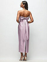 Side View Thumbnail - Suede Rose Strapless Cuff Satin Midi Dress with Column Skirt & Back Bow 