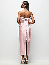 Side View Thumbnail - Ballet Pink Strapless Cuff Satin Midi Dress with Column Skirt & Back Bow 