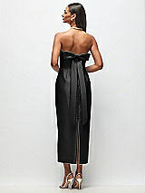 Side View Thumbnail - Black Strapless Cuff Satin Midi Dress with Column Skirt & Back Bow