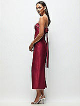 Front View Thumbnail - Burgundy Strapless Cuff Satin Midi Dress with Column Skirt & Back Bow 