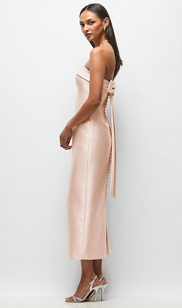 Front View - Cameo Strapless Cuff Satin Midi Dress with Column Skirt & Back Bow